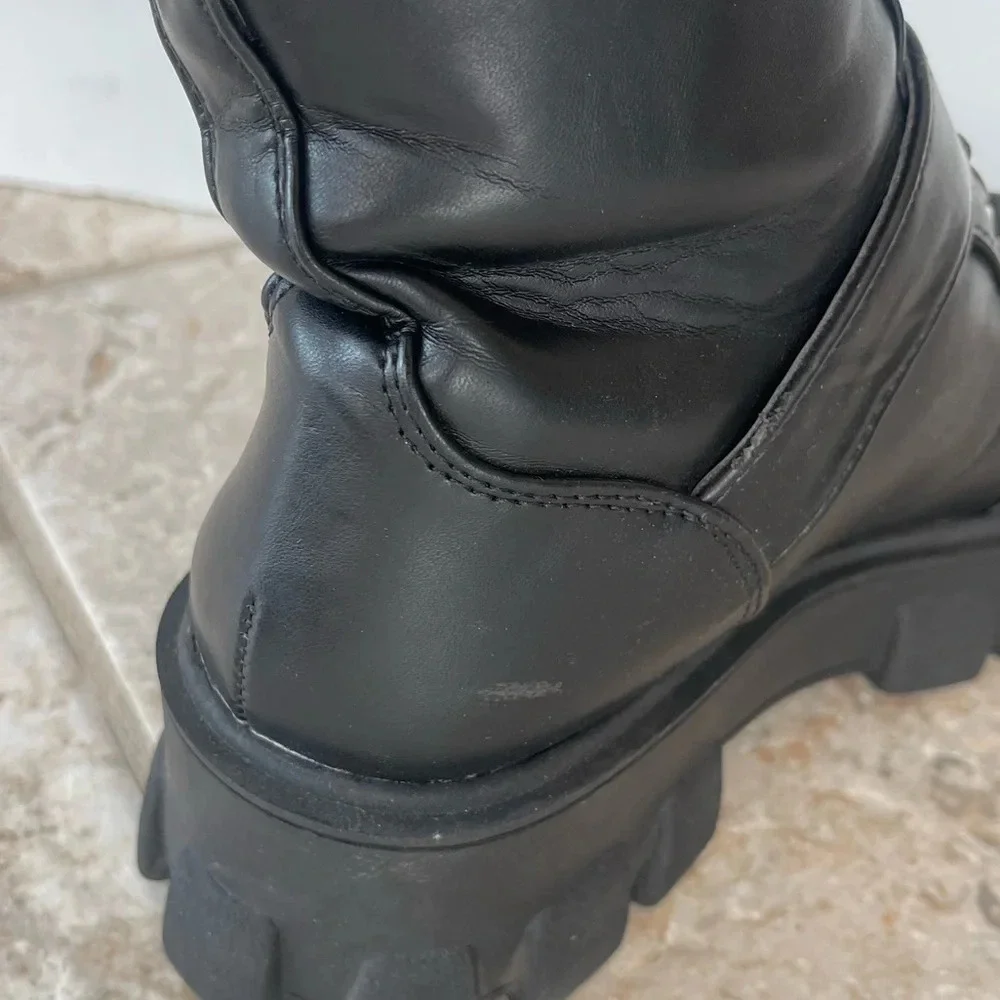 Forever 21 Buckle Chunky Platform Faux Leather lace up Booties size 6.5 - Picture 5 of 16